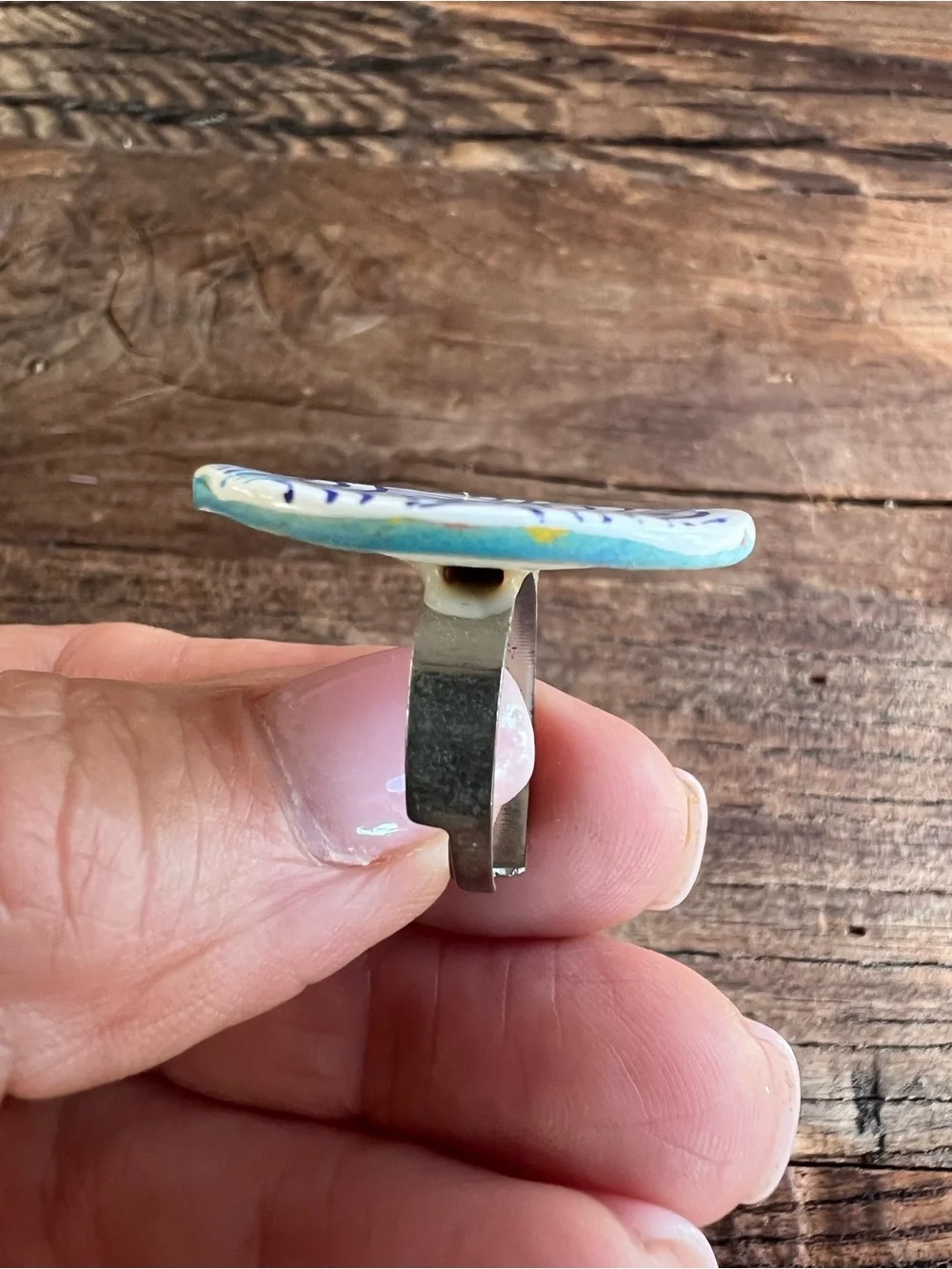 Hand-Painted Blue and White Ceramic Statement Ring